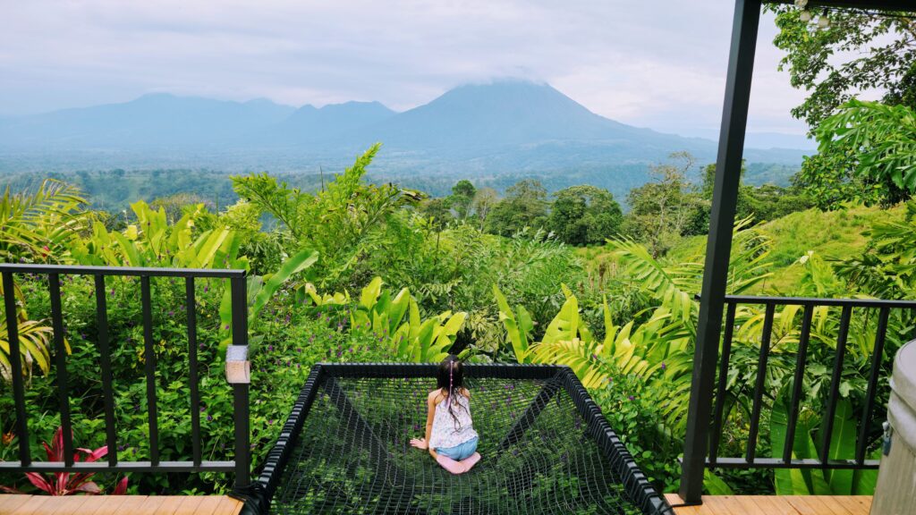 Costa Rica Travel Guide with Kids - Overlooking Arenal Volcano from glamping site