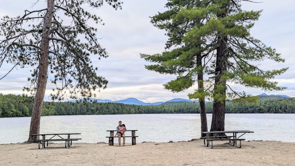 New Hampshire with Kids - Resting at a picnic table at White Lake State Park