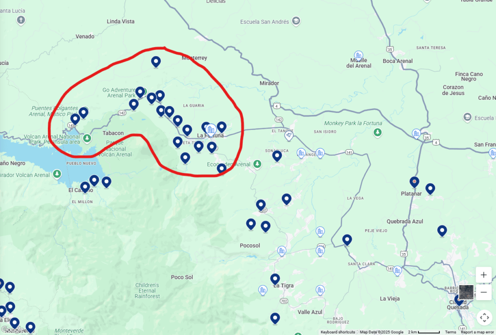 Best areas to stay in La Fortuna for attractions and tour pick ups