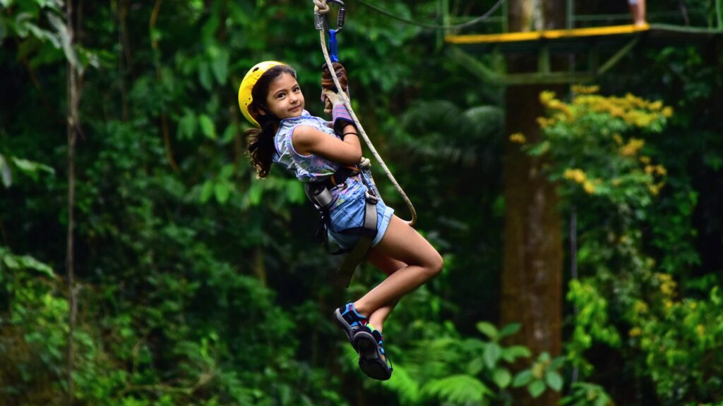 Ziplining with kids at Arenal Ecoglide, La Fortuna